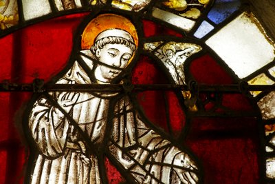 Window depicting Saint Francis as a young Monk having a vision of Christ by French School